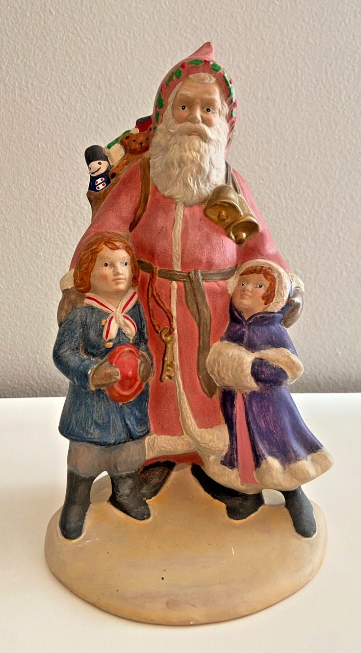 Vintage Hand-Painted Ceramic Old World Santa Figurine, 9"H x 4.25"L x 4.5"W